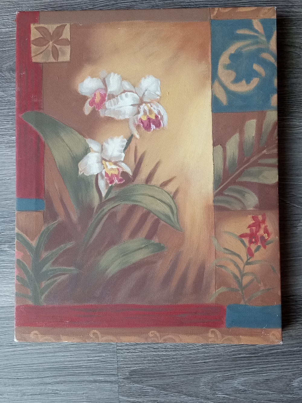 Floral Orchid Canvas Wall Art - White, Green, Red, Blue